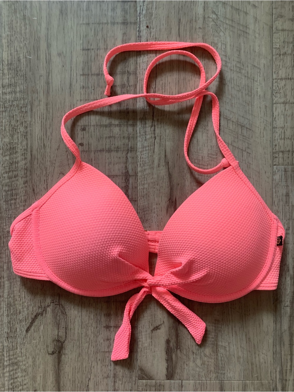 La Vie En Rose Aqua Coral Textured Push-up Halter Bikini Top